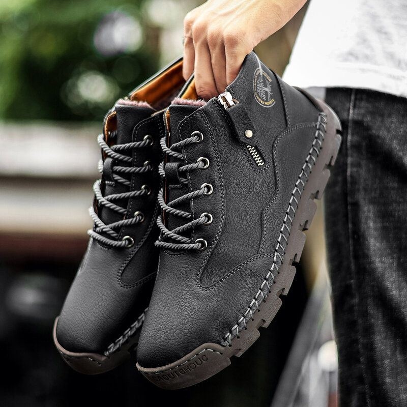 Mężczyźni Oddychające Miękkie Dno Z Mikrofibry Szwy Ręczne Antypoślizgowy Zamek Błyskawiczny Outdoor Casual Boots