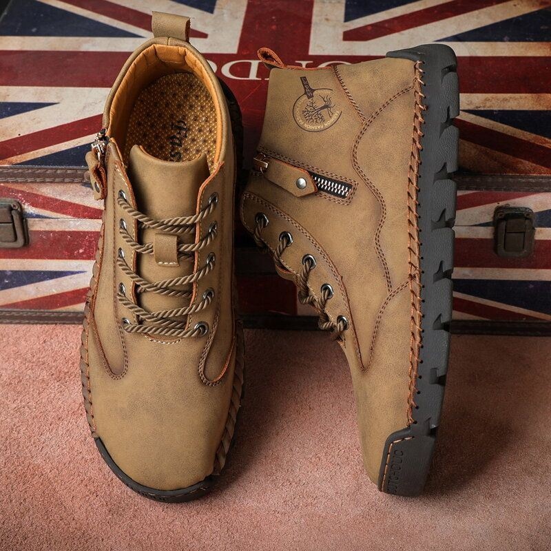 Mężczyźni Oddychające Miękkie Dno Z Mikrofibry Szwy Ręczne Antypoślizgowy Zamek Błyskawiczny Outdoor Casual Boots