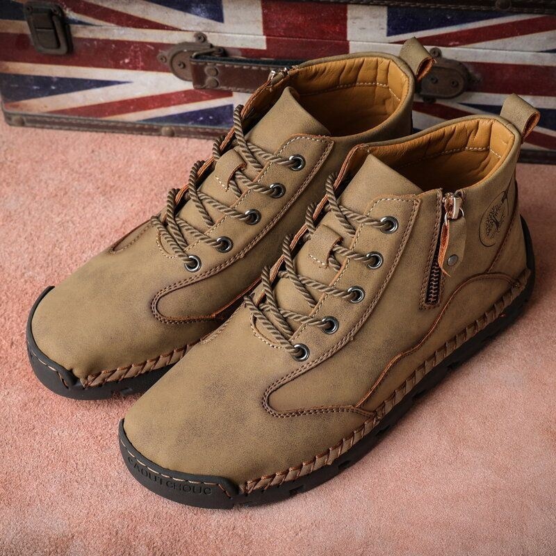 Mężczyźni Oddychające Miękkie Dno Z Mikrofibry Szwy Ręczne Antypoślizgowy Zamek Błyskawiczny Outdoor Casual Boots
