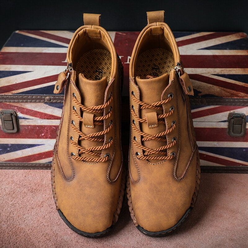 Mężczyźni Oddychające Miękkie Dno Z Mikrofibry Szwy Ręczne Antypoślizgowy Zamek Błyskawiczny Outdoor Casual Boots