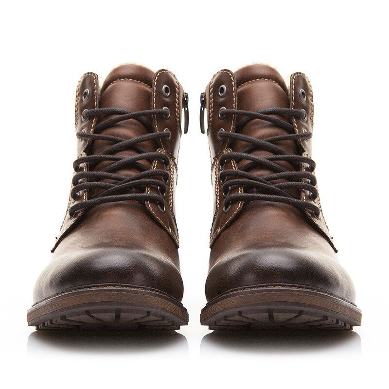 Mężczyźni Retro Antypoślizgowa Ciepła Podszewka Zasznurować Casual Zipper Botki