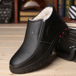 Mężczyźni Wygodne Skórzane Z Mikrofibry Ciepłe Pluszowe Podszewka Business Casual Botki