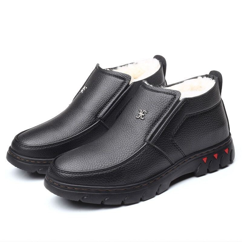 Mężczyźni Wygodne Skórzane Z Mikrofibry Ciepłe Pluszowe Podszewka Business Casual Botki