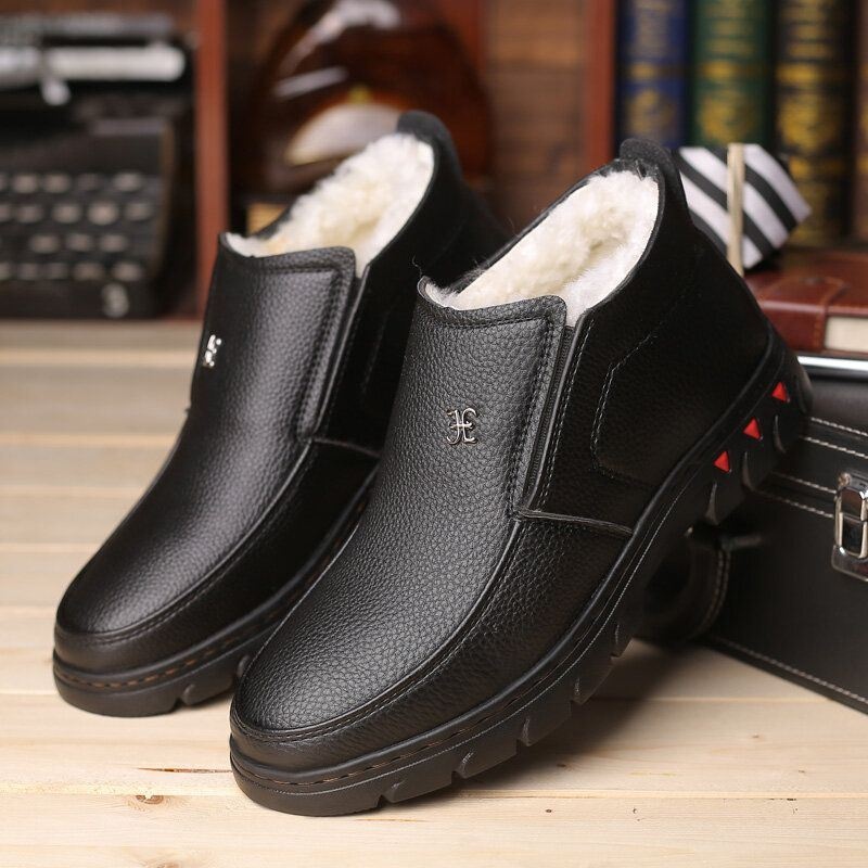 Mężczyźni Wygodne Skórzane Z Mikrofibry Ciepłe Pluszowe Podszewka Business Casual Botki