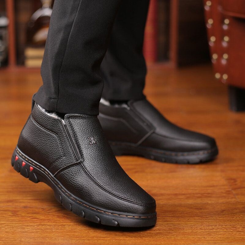 Mężczyźni Wygodne Skórzane Z Mikrofibry Ciepłe Pluszowe Podszewka Business Casual Botki