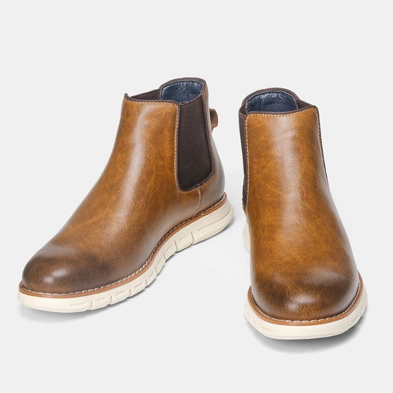 Męska Skórzana Miękka Podeszwa Okrągły Nosek Wsuwany Na Modne Buty Chelsea Casual