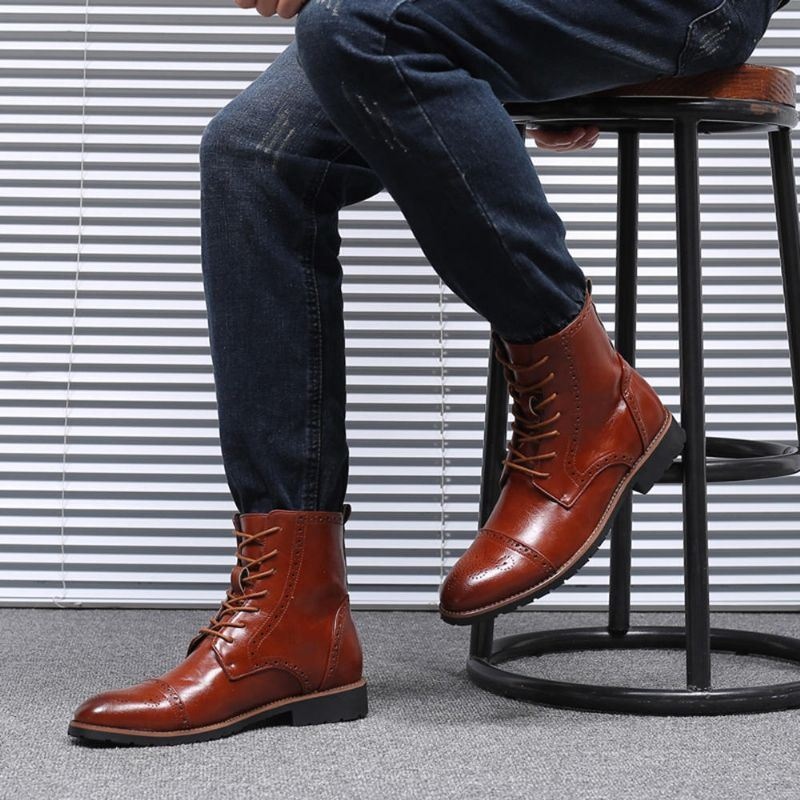 Męskie Brogue Klasyczne Kowbojskie Sznurowane Buty Do Połowy Łydki