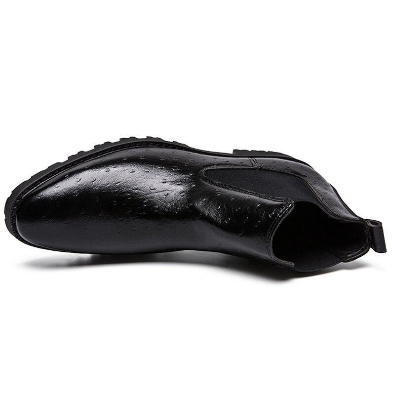 Męskie Elastyczne Wsuwane Skórzane Buty Do Kostki W Stylu Vintage