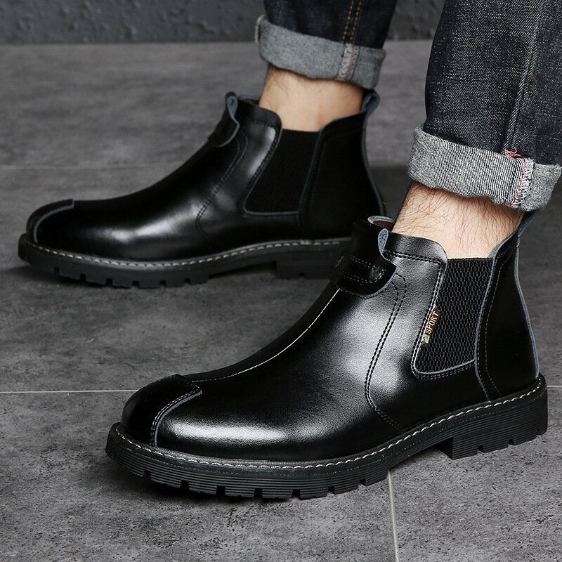 Męskie Oryginalne Skórzane Wsuwane Antypoślizgowe Oraz Aksamitne Ciepłe Buty Chelsea Martin Boots