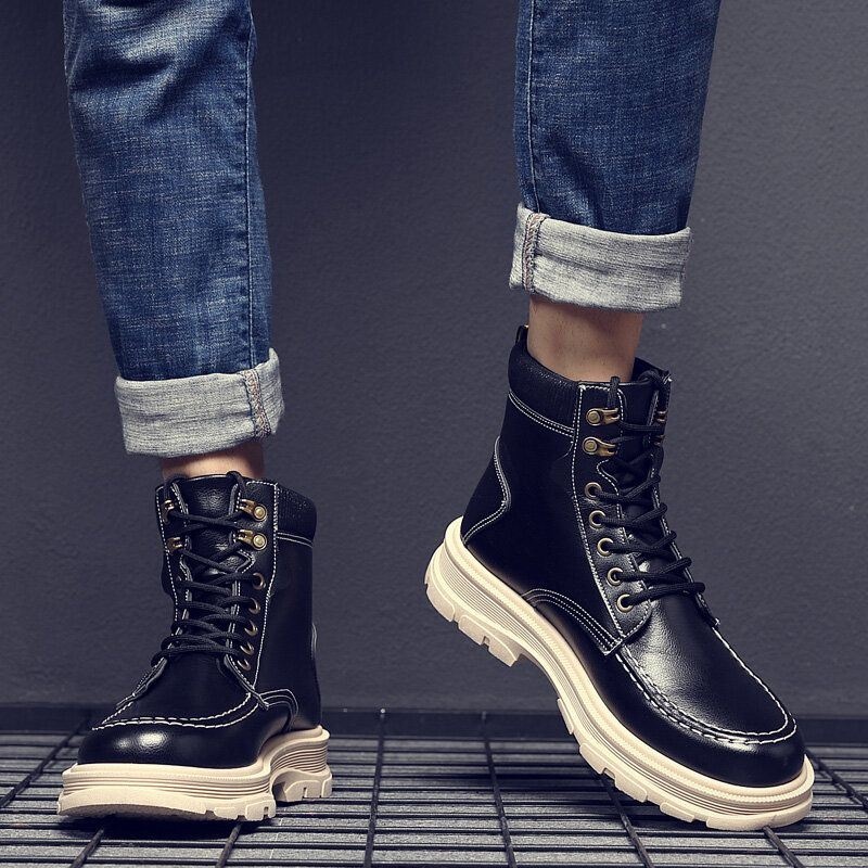 Męskie Skórzane Oddychające Miękkie Podeszwy Wygodne W Stylu Angielskim Pure Color Casual Martin Buty