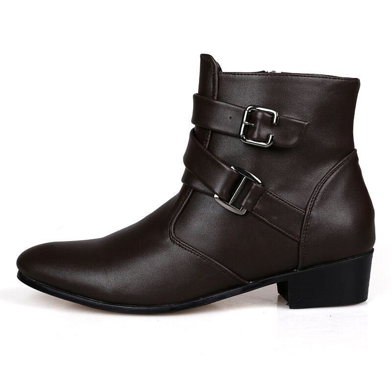 Męskie Skórzane Wygodne Miękkie Podeszwy Pointy Toe Vintage Zipper Pure Color Casual Boots