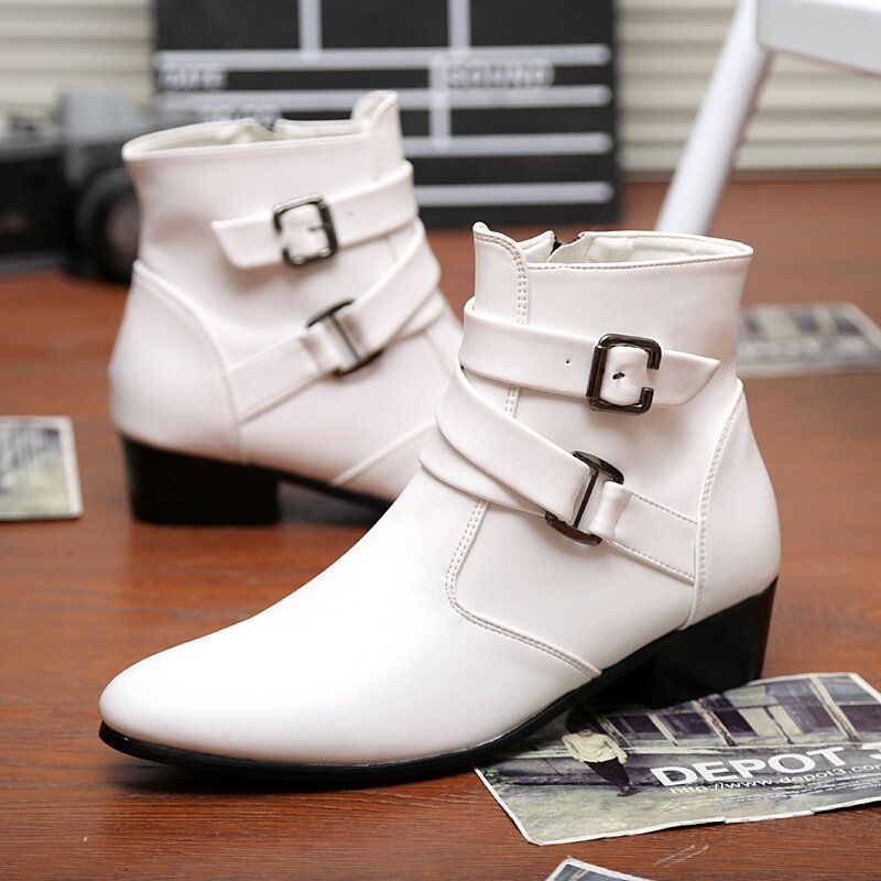 Męskie Skórzane Wygodne Miękkie Podeszwy Pointy Toe Vintage Zipper Pure Color Casual Boots