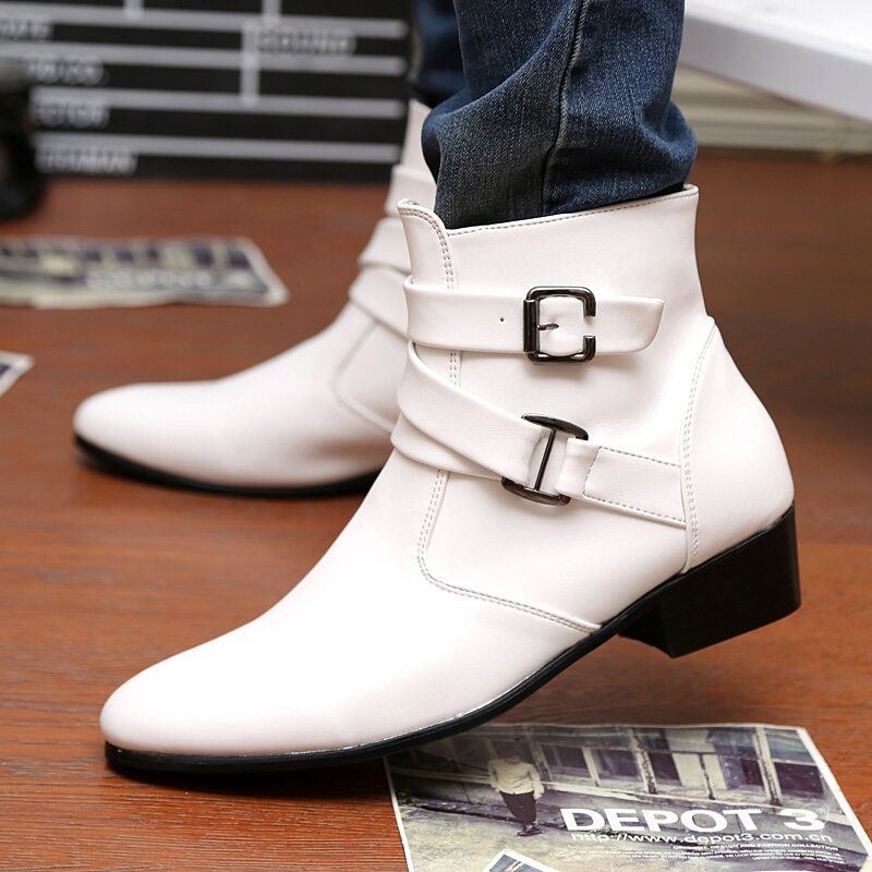 Męskie Skórzane Wygodne Miękkie Podeszwy Pointy Toe Vintage Zipper Pure Color Casual Boots