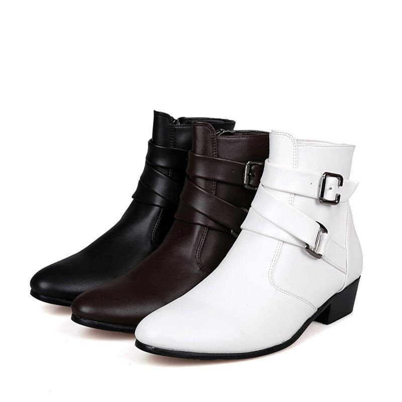 Męskie Skórzane Wygodne Miękkie Podeszwy Pointy Toe Vintage Zipper Pure Color Casual Boots