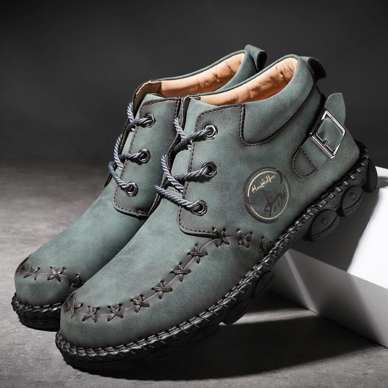 Męskie Szwy Ręczne Antypoślizgowa Metalowa Klamra Casual Skórzane Buty