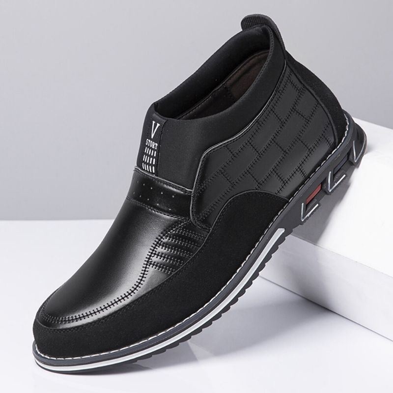Męskie Szwy W Kratę Wygodne Business Casual Slip On Skórzane Botki