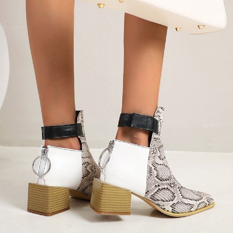 Plus Size Damskie Krótkie Buty Z Blokami Kolorów Z Tyłu Na Suwak I Na Obcasie