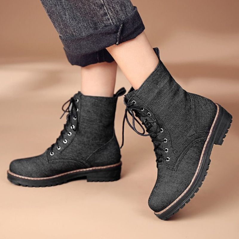 Plus Size Kobiety Casual Płócienna Tkanina Sznurowane Krótkie Buty