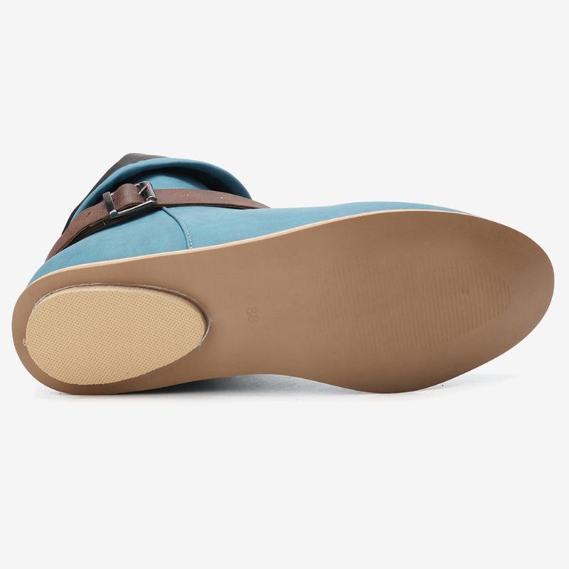 Plus Size Kobiety Retro Skórzany Pasek Klamry Okrągłe Toe Płaskie Botki