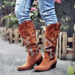 Plus Size Kobiety Zamszowe Rhinestone Chunky Heel Kowbojki Kowbojki