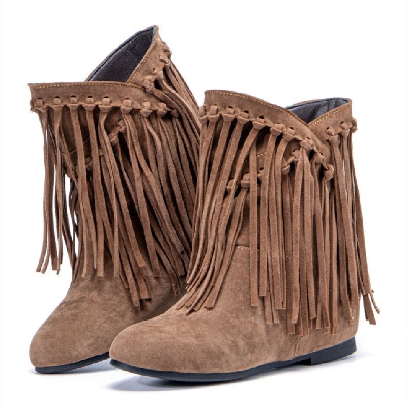 Plus Size Women Casual Suede Tassel Zwiększony Obcas Krótkie Buty