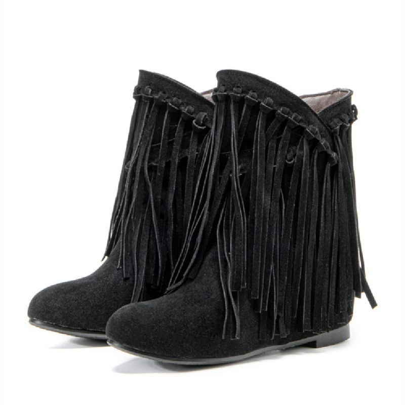 Plus Size Women Casual Suede Tassel Zwiększony Obcas Krótkie Buty