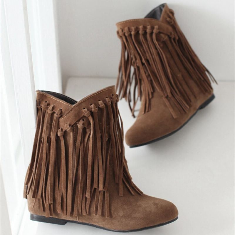 Plus Size Women Casual Suede Tassel Zwiększony Obcas Krótkie Buty