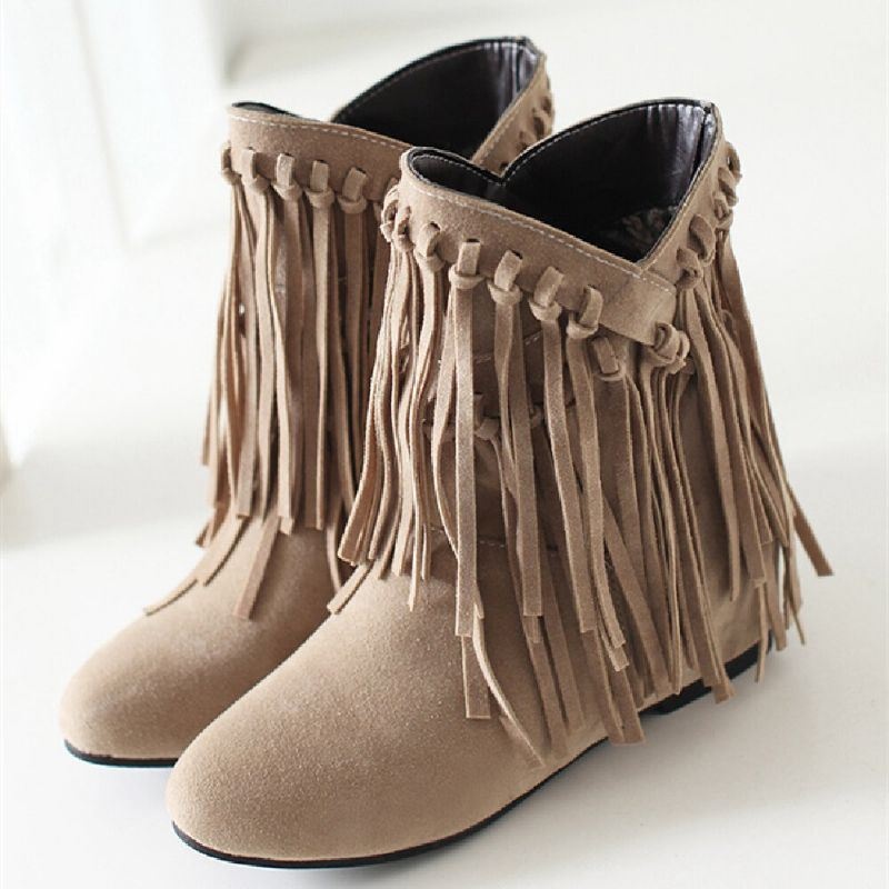 Plus Size Women Casual Suede Tassel Zwiększony Obcas Krótkie Buty