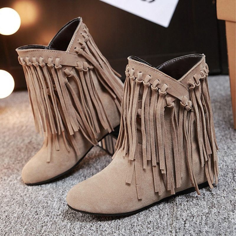Plus Size Women Casual Suede Tassel Zwiększony Obcas Krótkie Buty