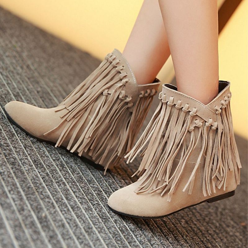 Plus Size Women Casual Suede Tassel Zwiększony Obcas Krótkie Buty