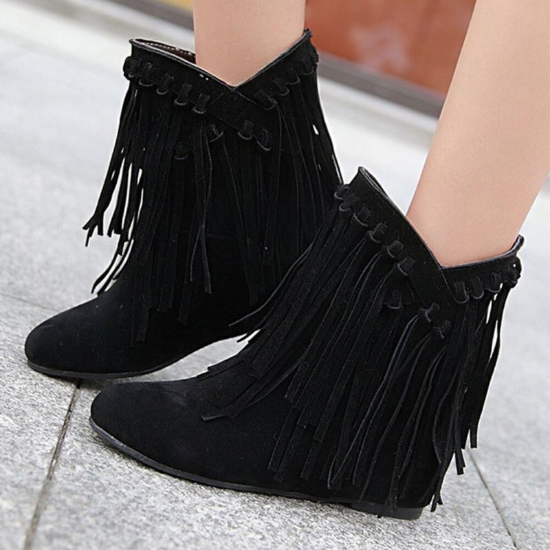 Plus Size Women Casual Suede Tassel Zwiększony Obcas Krótkie Buty