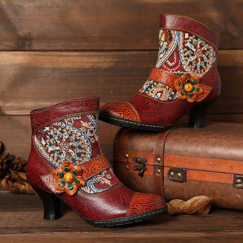 Stylowe Damskie Tribal Wzór Kwiatowy Deco Z Ciepłą Podszewką Z Haczykiem I Pętelką Na Zamek Błyskawiczny