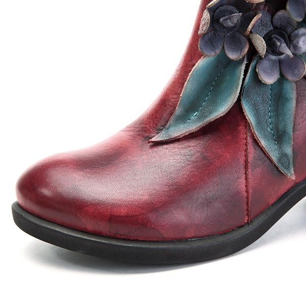 Vintage Ręcznie Robione Skórzane Buty Do Kostek W Kwiaty Dla Kobiet