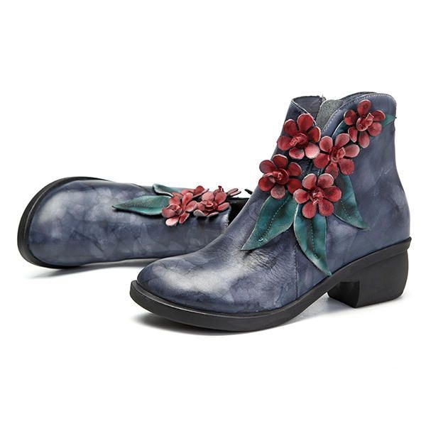 Vintage Ręcznie Robione Skórzane Buty Do Kostek W Kwiaty Dla Kobiet