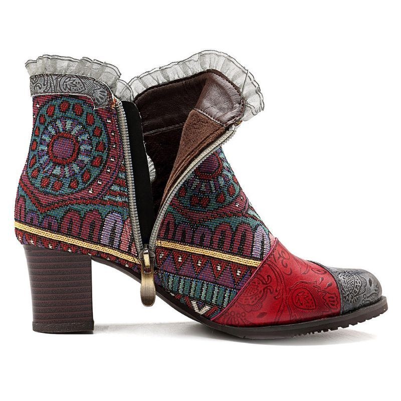 Wzór Splotu Koronki Blok Zamek Skórzane Botki Damskie Buty Skórzane Buty Na Co Dzień