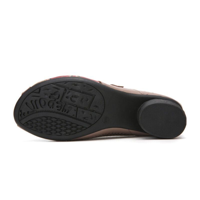 Damski Etniczny Kwiatowy Wystrój Kokardki Hollow Out Printed Skóra Bydlęca Peep Toe Heel Sandas.