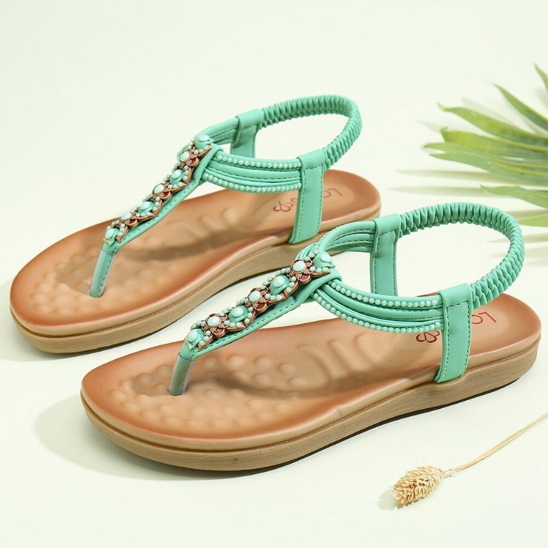 Damski Pasek W Kształcie Litery T Frezowanie Elastyczny Pasek Slip On Casual Beach Letnie Płaskie Sandały
