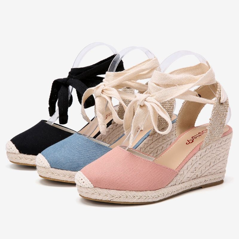 Damskie Espadryle Z Paskiem Na Co Dzień Letnie Sandały Na Koturnie