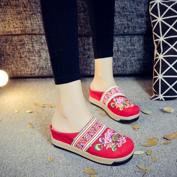 Damskie Klapki Z Tkaniny Haftowanej W Stylu Retro W Stylu Chińskim