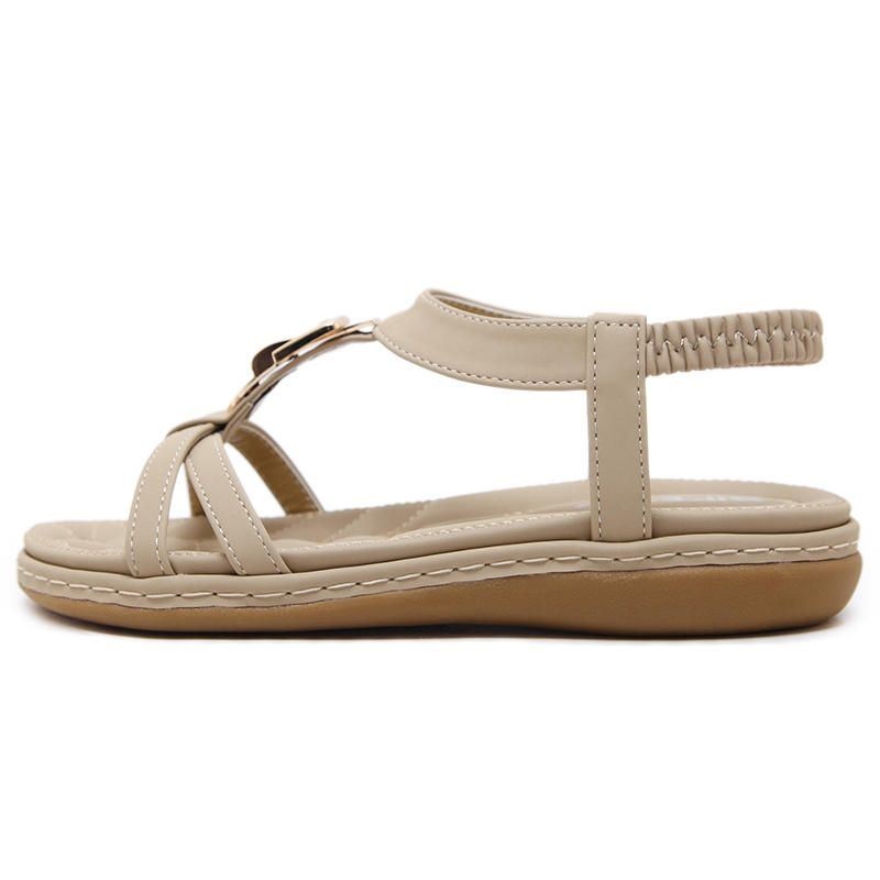 Damskie Metalowe Paski T Slip On Wygodne Miękkie Płaskie Sandały
