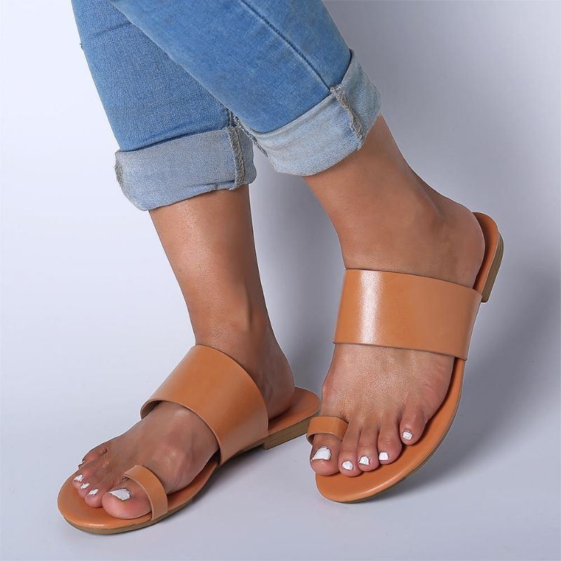 Damskie Na Co Dzień Pure Color Clip Toe Płaskie Sandały Plażowe