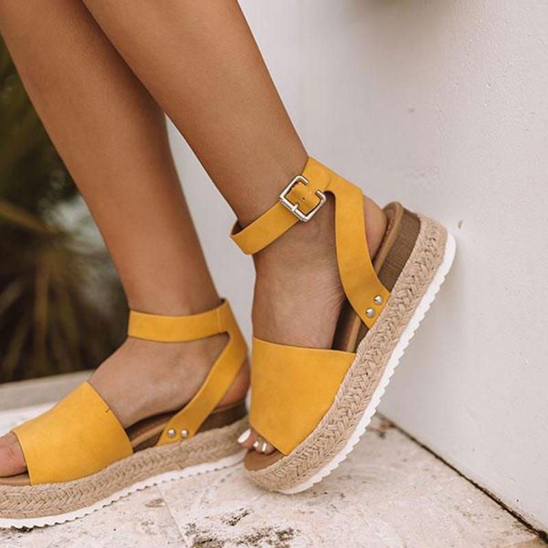 Damskie Sandały Na Koturnie W Dużym Rozmiarze Peep Toe Buckle Na Co Dzień