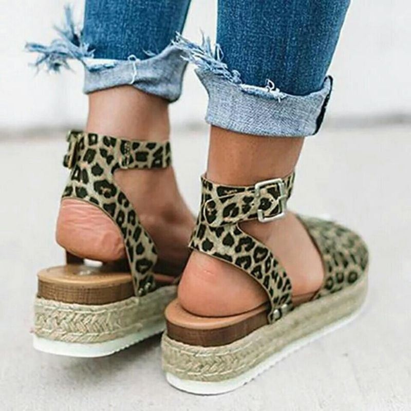 Damskie Sandały Na Koturnie W Dużym Rozmiarze Peep Toe Buckle Na Co Dzień