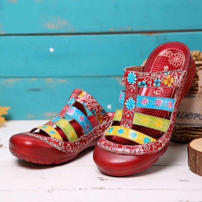 Damskie Skórzane Kontrastowe Łączenie Regulowany Pasek Slip On Mules Chodaki Płaskie Sandały