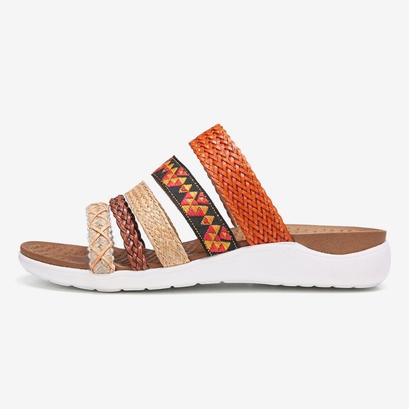 Kobiety Bohemia Tkane Open Toe Miękka Podeszwa Casual Slides Płaskie Sandały