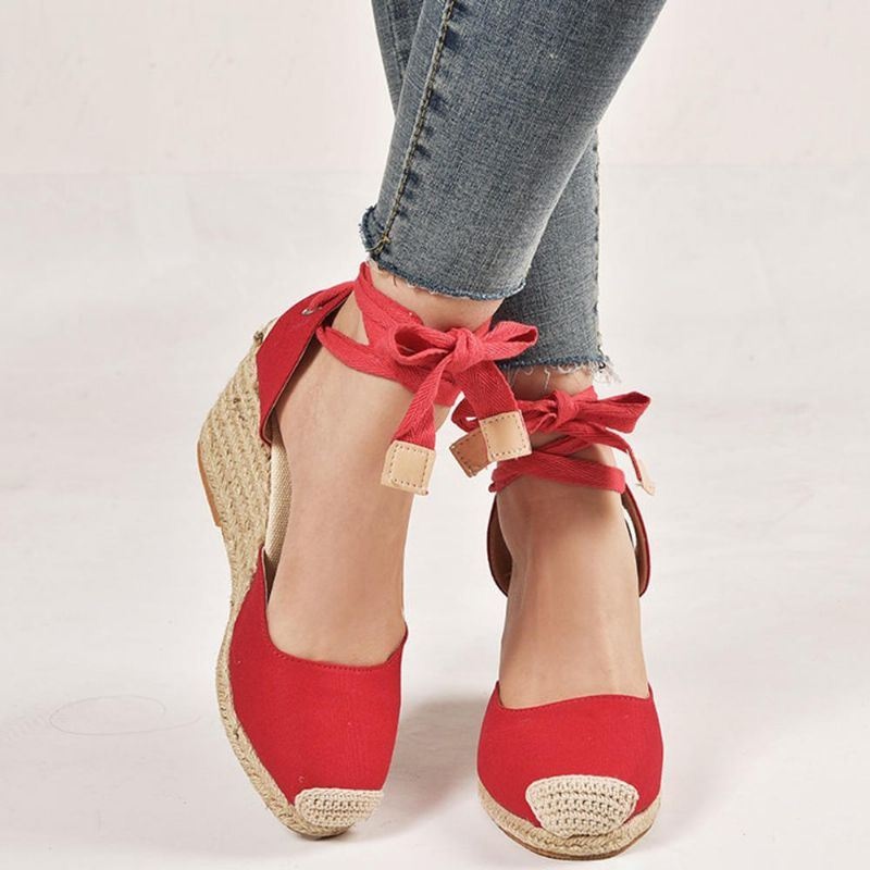 Kobiety Casual Okrągłe Toe Wedge Heel Sznurowane Sandały