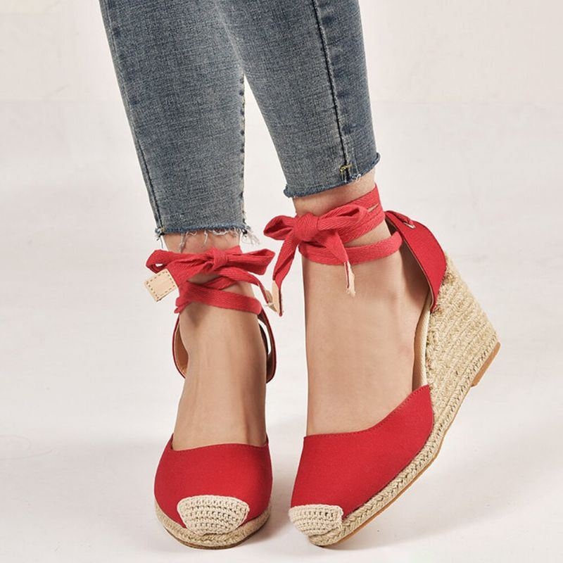 Kobiety Casual Okrągłe Toe Wedge Heel Sznurowane Sandały