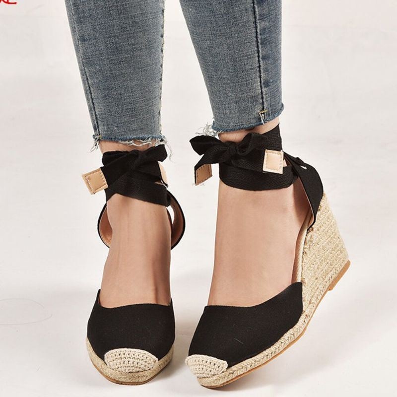 Kobiety Casual Okrągłe Toe Wedge Heel Sznurowane Sandały