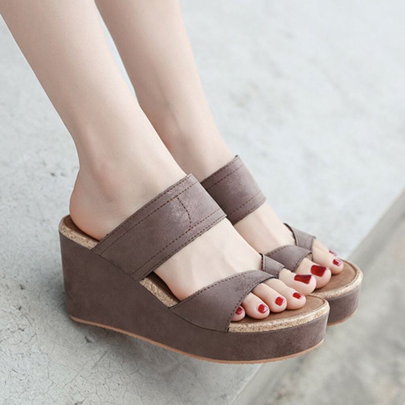 Kobiety Clip Toe Jednolity Kolor Plus Size Przeszycia Wygodne Letnie Sandały Na Platformie