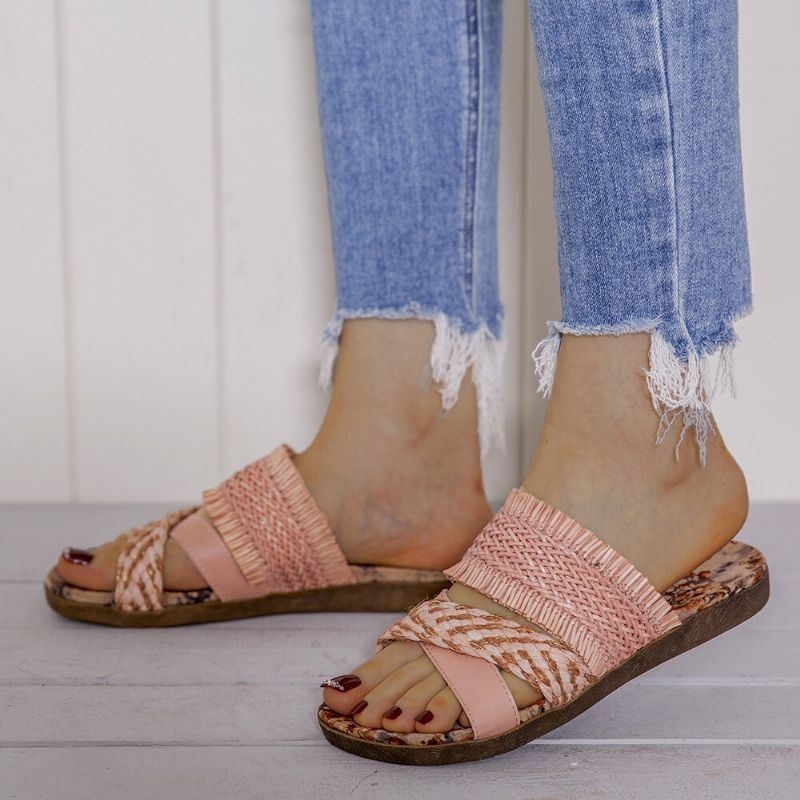 Kobiety CZeski Krzyż Pasek Splot Tassel Open Toe Casual Plażowe Sandały Płaskie
